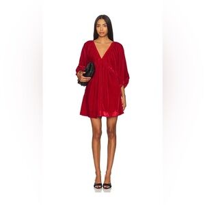 🎸FREE PEOPLE🎸🔥NWT🔥 Portia Velvet Mini Dress In Red— size XS